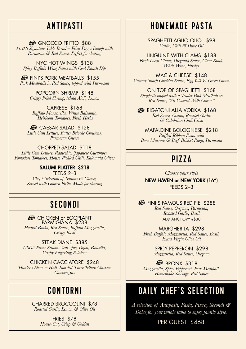 Menu - Fini's photo 1